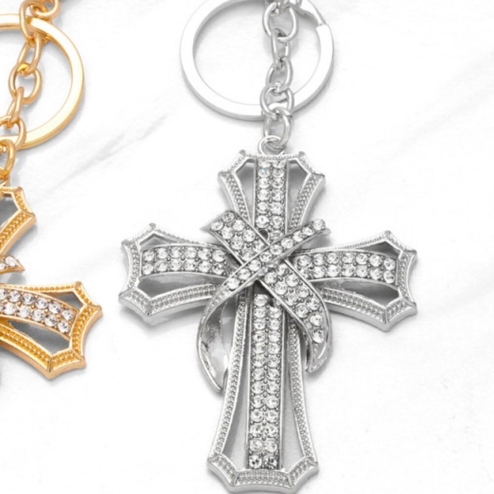 Rhinestone Cross Key Chain - Picture 2 of 3